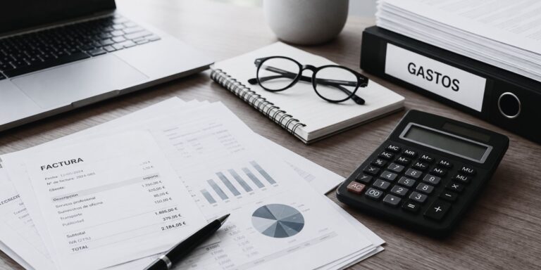 Gastos deducibles en una empresa con facturas y calculadora