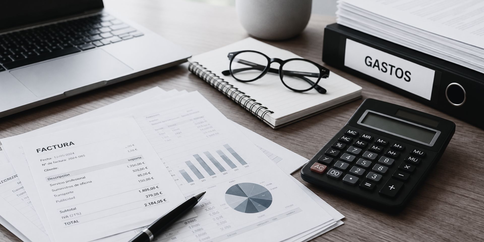 Gastos deducibles en una empresa con facturas y calculadora